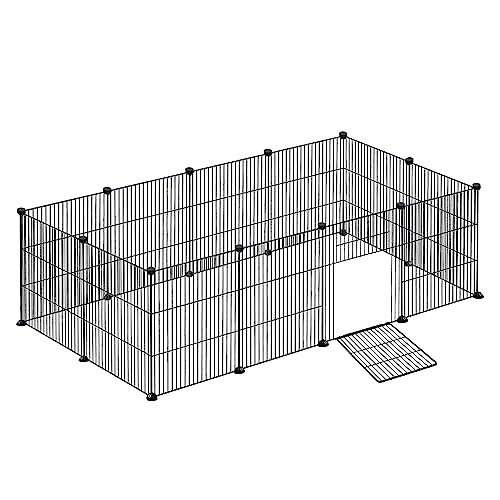 YRHome Freigehege Gittergehege für Kaninchen Hasen Meerschweinchen Käfig Gehege Kleintierkäfig inkl. Tür Freilauf Welpengehege Kleintiergehege Laufgitter für Innen und Aussen 142x72x36cm, Schwarz von YRHome