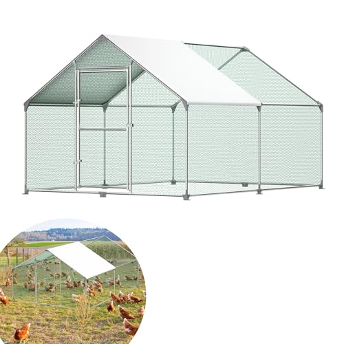 YRHome Hühnerstall Freilaufgehege 3 x 4 x 2 m Geflügelstall Hühnerhaus Tiergehege Kleintierstall Verzinkter Stahlrahmen für Geflügelstall Hühnerkäfig Hühner Hasen Kaninchenauslauf mit PE Dach von YRHome