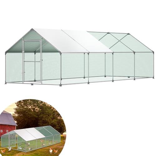 YRHome Hühnerstall Freilaufgehege 3 x 8 x 2 m Geflügelstall Hühnerhaus Tiergehege Kleintierstall Verzinkter Stahlrahmen für Geflügelstall Hühnerkäfig Hühner Hasen Kaninchenauslauf mit PE Dach von YRHome