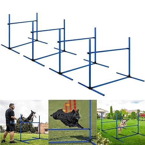 YRHome Hunde Agility Hürdenset Agility-Ausrüstung für Hunde 4 x Hürden Slalom Stangen Hunde Training Hundesport 104x70x101cm Verstellbare Höhe Hundetrainigsset mit Tasche, Blau von YRHome