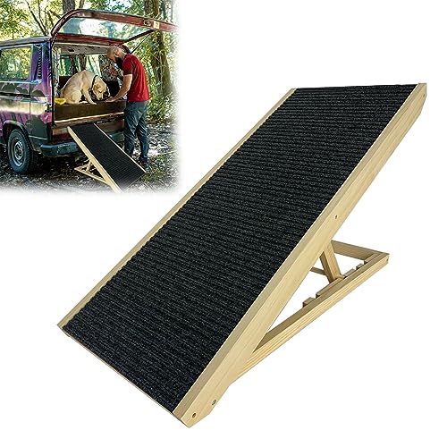 YRHome Klappbar Hunderampe Holz 100x40x60cm Hundetreppe für große Katzen und Hunde Anti-rutsch Hundeeinstiegshilfe für Bett Sofa oder Auto Haustiertreppe Bis 100kg Tragbare Tierrampe höhenverstellbar von YRHome