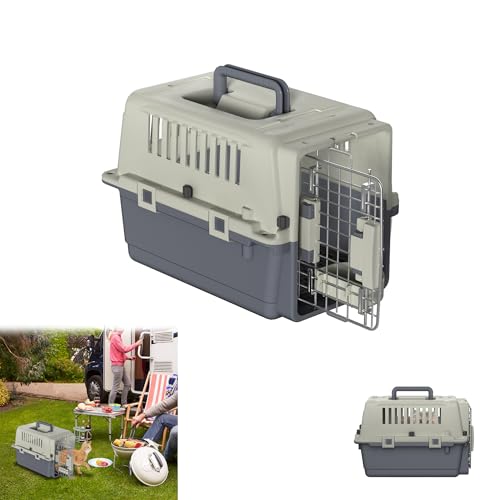 YRHome Hundetransportbox Transportbox für Hunde & Katzen Flugzeugbox Transport für Flugreisen Auto Reisebox mit Kunststofffenster & Eisentür & Schale & Windeltablett & Handgriff 50x34x32cm bis 5KG von YRHome