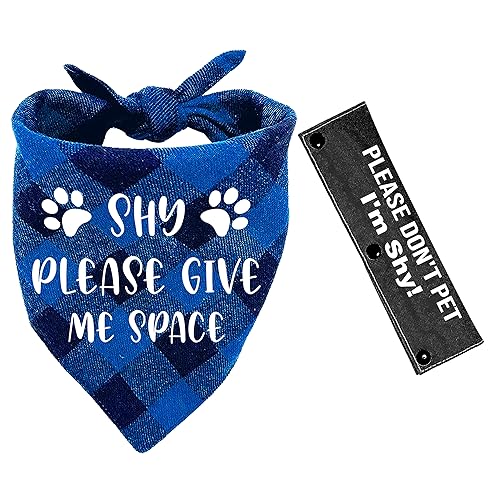 YROVWENQ 2 Stück Shy Please Give Me Space blau-schwarzes kariertes Bandana mit Aufschrift "Please Don't Pet I'm Shy Dog" für Hundeliebhaber, Besitzer, Haustiergeburtstagsgeschenk von YROVWENQ