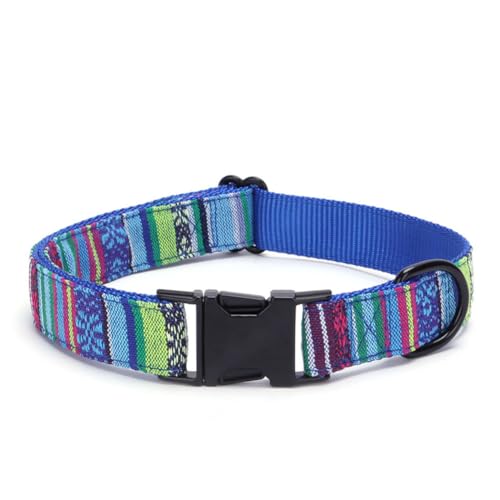 YSHOME&PET Nylon-Hundehalsband mit Metallschnalle und D-Ring, Bohemia-Stil, gestreift, verstellbar, mit verstärktem Metallverschluss, für Welpen, kleine, mittelgroße und große Rassen (Blau, klein) von YSHOME&PET