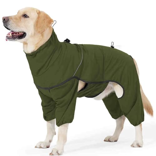 Warm Gemütlich Hundemantel Wasserdicht mit Beinen, Verstellbar Fleece Hundejacke, mit Hundeleinen-Clip, für kleine mittelgroße und große Hunde(Green,L) von YSPZDQ