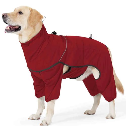 Warm Gemütlich Hundemantel Wasserdicht mit Beinen, Verstellbar Fleece Hundejacke, mit Hundeleinen-Clip, für kleine mittelgroße und große Hunde(Red,L) von YSPZDQ