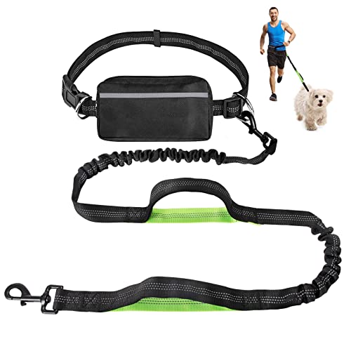 Elastische Reflektierende Hundeleine mit Bauchgurt Tasche Hundeleine Laufen Spazieren Stoßdämpfende Doppelgriff für Laufen Gehen Wandern Joggen Kleine Mittel Große Haustiere Schwarz Grün von YSQEVN