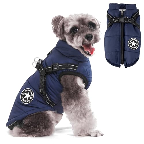 Hundejacke Warme Hundemantel mit Geschirr Wasserdicht Hund Wintermantel mit Reflektierender Streifen für Kleine Mittel Hunde Brustgurt XL von YSQEVN