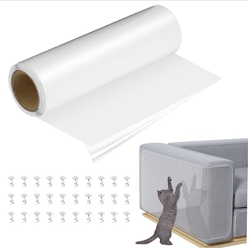 Kratzschutz Katze Tape Katze Kratzschutzfolie Rollen Transparent Selbstklebend Dick für Couch Wand Kratzabwehr Sofa Tür Möbel Hunde Haustiere mit 30 Polster Nägel 20 * 500cm von YSQEVN