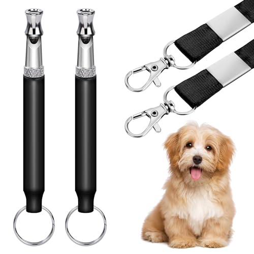 YSQEVN Hundepfeifen Rückruf Dog Whistles Ultraschall Pfeife Schwarz Professionelle Hochfrequenz Einstellbare für Training Stoppen des Bellens mit Umhängeband Lanyard 2 Stücke von YSQEVN