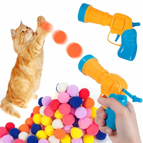 YSQEVN Katzenspielzeug Bälle mit Katzenspielzeug-Werfer 100 Interaktives Katzenspielzeug Ball, Training Katzen Ball Launcher Geräuschloser Katzen Spielzeug für Indoor von YSQEVN