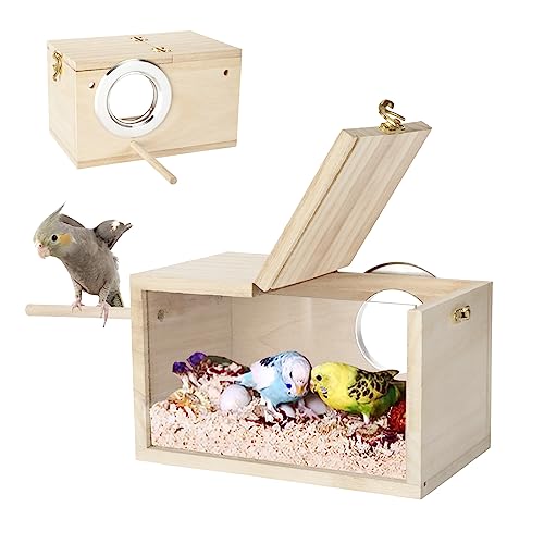 YSQEVN Sittich Nistkasten Vogelhaus Hölzerne Vogel Nistkasten Haustier Klein mit Rastplatz Warm Inkubation für Finken Sittich Wellensittich Unzertrennliche Papagei Zubehör 19.3×11.8×11.8cm von YSQEVN