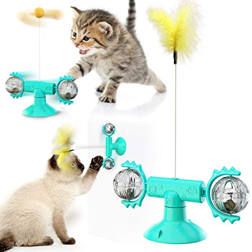 Interaktives Rotierendes Katzenspielzeug Feder, Saugnapf Drehbare Spielzeug, Planet Spinning, Katzen Federspielzeug necken Windmühle Katzenspielzeug Mit Feder, Ball, Katzenminze, Pet Cat Toy Funny von YST