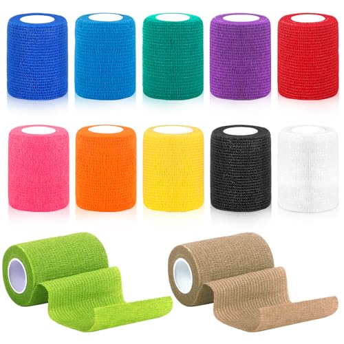 YSWOVUO 12 Rollen Selbstklebender Verband, 5cm x 4,5m Haftbandage Selbstklebend, Vliesstoff Selbsthaftende Bandage, Elastischer Binden Verband für Stretch Sportler, Handgelenk, Knöchel, Pet von YSWOVUO