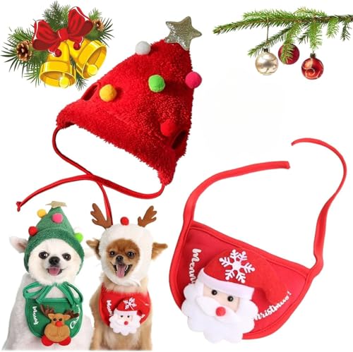 Weihnachtskostüme für Haustiere, Weihnachtsbaumhüte für Katzen, Weihnachtskostüme für Hunde, lustige Kopfbedeckungen, Zubehör für Weihnachtskostüme für Haustiere (große Größe) von YTAFONPO