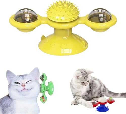 YTAFONPO Interaktives Katzen-Spin-Spielzeug mit Saugnapf, Kätzchen-Spinner-Massagespielzeug für Hauskatzen, lustiger Katzen-Spin & Spin-Spielzeugball, interaktives Druck-Katzenspielzeug von YTAFONPO