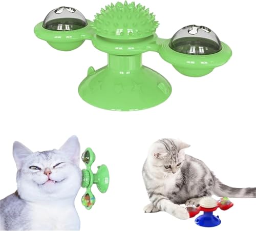 YTAFONPO Interaktives Katzen-Spin-Spielzeug mit Saugnapf, Kätzchen-Spinner-Massagespielzeug für Hauskatzen, lustiger Katzen-Spin & Spin-Spielzeugball, interaktives Druck-Katzenspielzeug von YTAFONPO