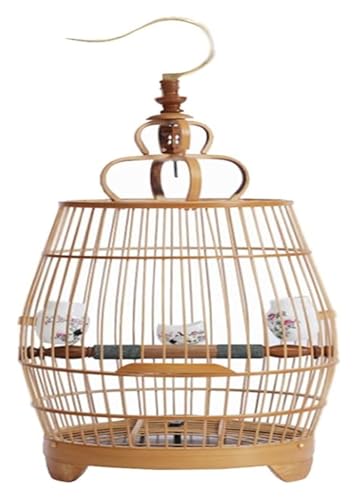 Handgefertigter Bambus-Vogelkäfig, groß, Drossel, Vogel und andere mittelgroße Vögel, Heimtierbedarf, Vogelvilla, 24,9 x 34,9 cm, Dekor(Bird Cage+Bowl) von YTBHSHXZ