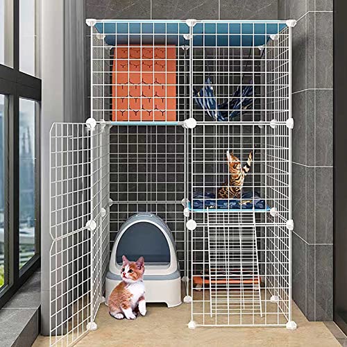 Katzenlaufstall, Katzengehege for den Innenbereich, abnehmbare Katzenzwinger aus Metall for Selbermachen, Frettchenkäfig, großer Haustier-Auslaufplatz, mit Rampenleitern, Hängematte und Bett – ideal f von YTBHSHXZ