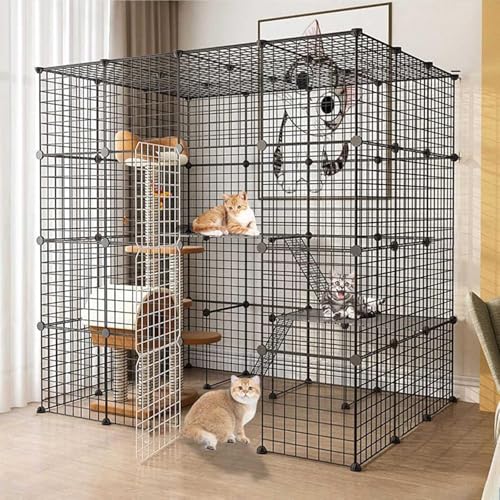 Katzenlaufstall, Katzenkäfige, Katzengehege for den Innenbereich, DIY, abnehmbarer Laufstall aus Metalldraht, Zwinger, stabil und sicher, leicht zu reinigen, Haustierkäfig, ideal for 1–4 Katzen(147x11 von YTBHSHXZ