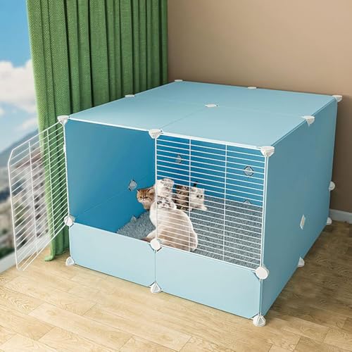 Katzenlaufstall, Katzenkäfige for den Innenbereich, groß – Katzenkäfig, DIY-Haustierlaufstall, Kleintierkäfig mit Tür, mit Tür for Kleintiere, Kaninchen, Igel, Katzen, Meerschweinchen(Blu,75*75*55cm) von YTBHSHXZ