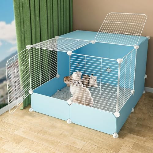 Katzenlaufstall, Katzenkäfige for den Innenbereich, groß – Katzenkäfig, DIY-Haustierlaufstall, Kleintierkäfig mit Tür, mit Tür for Kleintiere, Kaninchen, Igel, Katzen, Meerschweinchen(Blu,75*75*54cm) von YTBHSHXZ