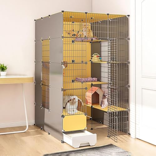 Katzenlaufstall, Katzenkäfige for den Innenbereich, mit Katzentoilette, DIY-Katzengehege, Abnehmbarer Drahtzwinger, Käfige for Kleintiere, großer Auslauf, ideal for Katzen(111x141x183cm) von YTBHSHXZ