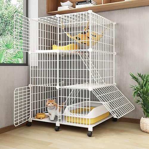 Katzenlaufstall Große Katzenkäfige Katzengehege for den Innenbereich Frettchenkäfig Hundekisten for große Hunde Katzenzwinger mit Universalrad(75x49x112cm) von YTBHSHXZ