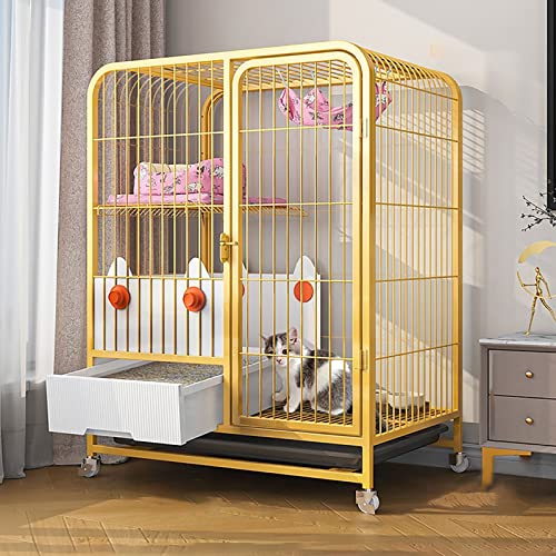 Katzenlaufstall Große Katzenkäfige for den Innenbereich – mit Katzentoilette, Katzenkiste mit Rädern, Kätzchenkäfig for Kleintiere – for Kleintierwelpen, Kätzchen, Häschen(78x55x100cm) von YTBHSHXZ