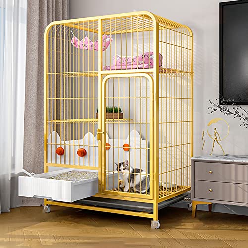 Katzenlaufstall Große Katzenkäfige for den Innenbereich – mit Katzentoilette, Katzenkiste mit Rädern, Kätzchenkäfig for Kleintiere – for Kleintierwelpen, Kätzchen, Häschen(78x55x108cm) von YTBHSHXZ