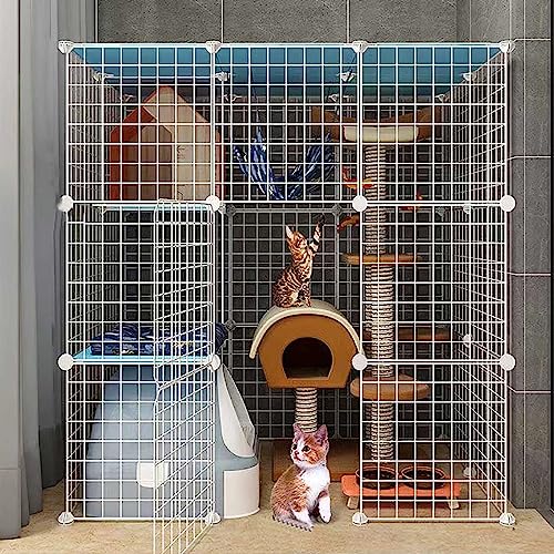 Katzenlaufstall Indoor-Katzengehege Große abnehmbare DIY-Katzenzwinger aus Metall Frettchen-Kleintierkäfig(110x75x109cm) von YTBHSHXZ