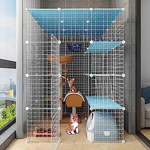 Katzenlaufstall Indoor-Katzengehege Große abnehmbare DIY-Katzenzwinger aus Metall Frettchen-Kleintierkäfig(111x111x145cm) von YTBHSHXZ