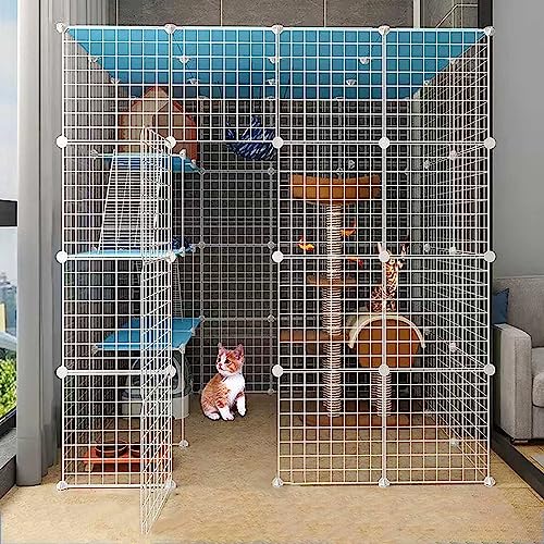 Katzenlaufstall Indoor-Katzengehege Große abnehmbare DIY-Katzenzwinger aus Metall Frettchen-Kleintierkäfig(147x111x145cm) von YTBHSHXZ