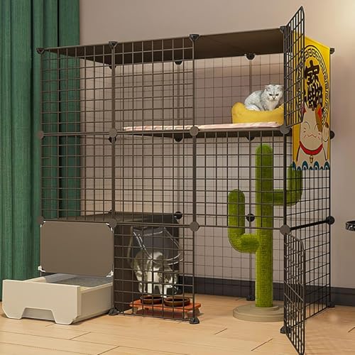 Katzenlaufstall Katzengehege Zwinger Innen-Frettchenkäfig Abnehmbarer Metall-Innen-DIY-Zwinger Katzenkiste mit Katzentoilette(111x49x109cm) von YTBHSHXZ