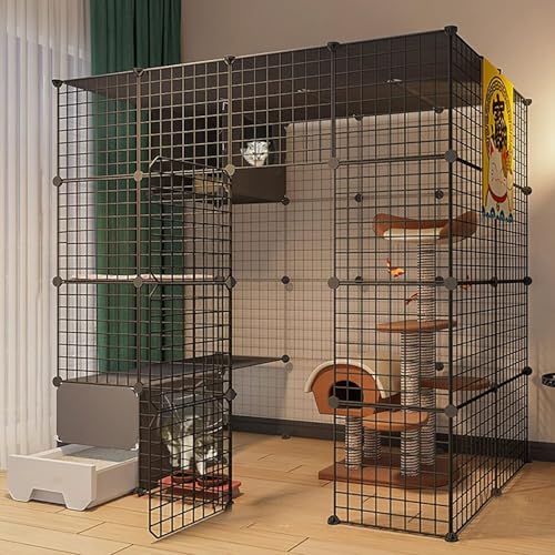 Katzenlaufstall Katzengehege Zwinger Innen-Frettchenkäfig Abnehmbarer Metall-Innen-DIY-Zwinger Katzenkiste mit Katzentoilette(147x95x145cm) von YTBHSHXZ