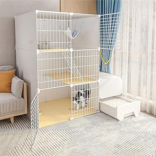 Katzenlaufstall Katzengehege for den Innenbereich for den Balkon Abnehmbarer Metalldraht-Innen-DIY-Zwinger Kiste Frettchenkäfig Meerschweinchenkäfige Katzenkiste(111x49x111cm(1)) von YTBHSHXZ