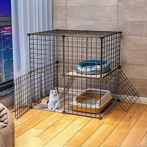 Katzenlaufstall Katzenkäfige Großer Katzenzwinger for den Innenbereich for Katzen im Freien Geschlossenes Katzengehege for den Balkon Frettchenkäfig Haustierlaufstall(Black) von YTBHSHXZ