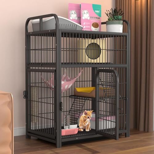 Katzenlaufstall Katzenkäfige Indoor, Kaninchenkäfig Kleintierkäfig Haustiergehege for Kaninchen, MeerschweinchenIdeal for 1-4 Katze - Ohne Zubehör(Black,78 * 52 * 101CM) von YTBHSHXZ