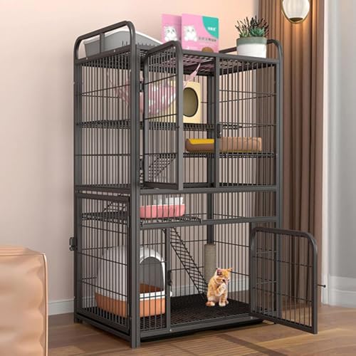 Katzenlaufstall Katzenkäfige Indoor, Kaninchenkäfig Kleintierkäfig Haustiergehege for Kaninchen, MeerschweinchenIdeal for 1-4 Katze - Ohne Zubehör(Black,80 * 54 * 137CM) von YTBHSHXZ