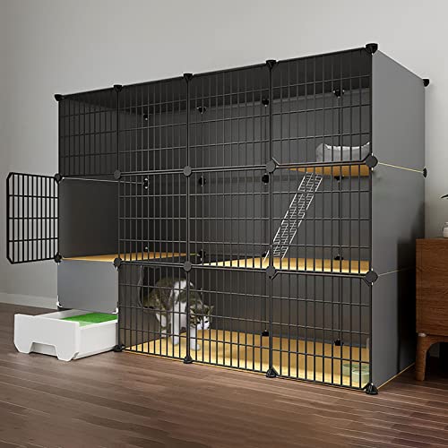 Katzenlaufstall Katzenkäfige Indoor Große Katzenhütte Katzengehege Katzenhängematte Haustierlaufstall Kleintierkäfig(147x49x111cm) von YTBHSHXZ