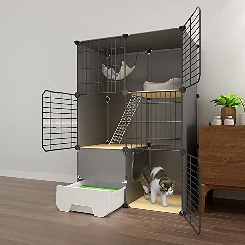 Katzenlaufstall Katzenkäfige Indoor Große Katzenhütte Katzengehege Katzenhängematte Haustierlaufstall Kleintierkäfig(75x49x111cm) von YTBHSHXZ