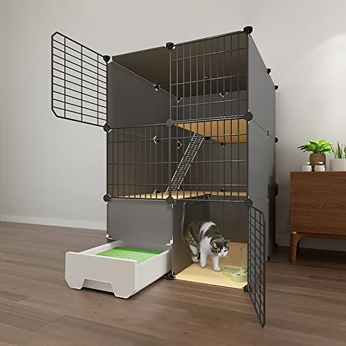 Katzenlaufstall Katzenkäfige Indoor Große Katzenhütte Katzengehege Katzenhängematte Haustierlaufstall Kleintierkäfig(75x95x111cm) von YTBHSHXZ