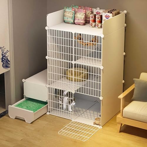 Katzenlaufstall Katzenkäfige Katzenkiste for den Innenbereich DIY-Katzengehege Abnehmbare Katzenzwinger aus Metall mit geschlossener Katzentoilette Hundekisten for kleine Hunde(111X49X124CM(A)) von YTBHSHXZ