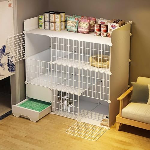 Katzenlaufstall Katzenkäfige Katzenkiste for den Innenbereich DIY-Katzengehege Abnehmbare Katzenzwinger aus Metall mit geschlossener Katzentoilette Hundekisten for kleine Hunde(111X49X124CM(B)) von YTBHSHXZ