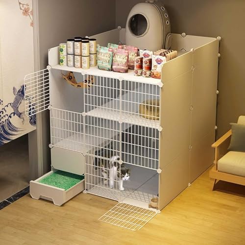 Katzenlaufstall Katzenkäfige Katzenkiste for den Innenbereich DIY-Katzengehege Abnehmbare Katzenzwinger aus Metall mit geschlossener Katzentoilette Hundekisten for kleine Hunde(111X95X124CM) von YTBHSHXZ