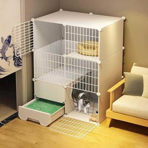 Katzenlaufstall Katzenkäfige Katzenkiste for den Innenbereich DIY-Katzengehege Abnehmbare Katzenzwinger aus Metall mit geschlossener Katzentoilette Hundekisten for kleine Hunde(75X49X109CM) von YTBHSHXZ