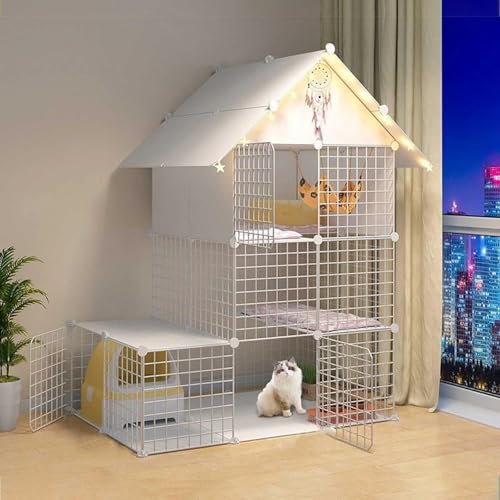 Katzenlaufstall Katzenkäfige for den Innenbereich - Katzengehege Große Katzenkiste Katzenzwinger Laufstall for Kätzchen Frettchenkäfig Meerschweinchenkäfige Hundekäfige for kleine Hunde(White,111x75x1 von YTBHSHXZ