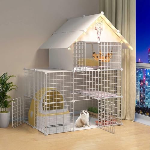 Katzenlaufstall Katzenkäfige for den Innenbereich - Katzengehege Große Katzenkiste Katzenzwinger Laufstall for Kätzchen Frettchenkäfig Meerschweinchenkäfige Hundekäfige for kleine Hunde(White,111X75X1 von YTBHSHXZ