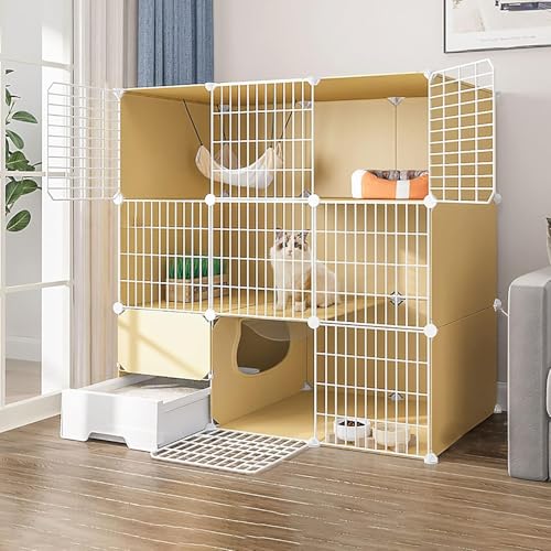 Katzenlaufstall Katzenkiste Indoor-Haustierlaufstall mit Katzentoilette DIY-Katzengehege for Kleintiere Abnehmbares Katzenhaus Kätzchenkiste(111x49x109cm) von YTBHSHXZ