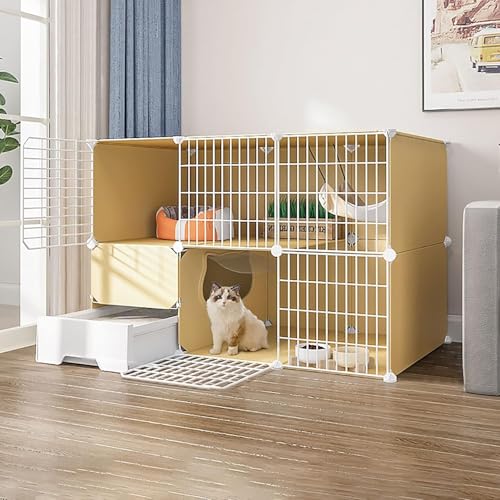 Katzenlaufstall Katzenkiste Indoor-Haustierlaufstall mit Katzentoilette DIY-Katzengehege for Kleintiere Abnehmbares Katzenhaus Kätzchenkiste(111x49x73cm) von YTBHSHXZ